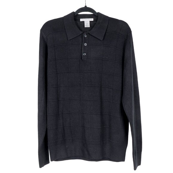 Geoffrey Beene Other - Geoffrey Beene Polo Sweater M Mens Black Long Sleeve Acrylic Buttons Collar